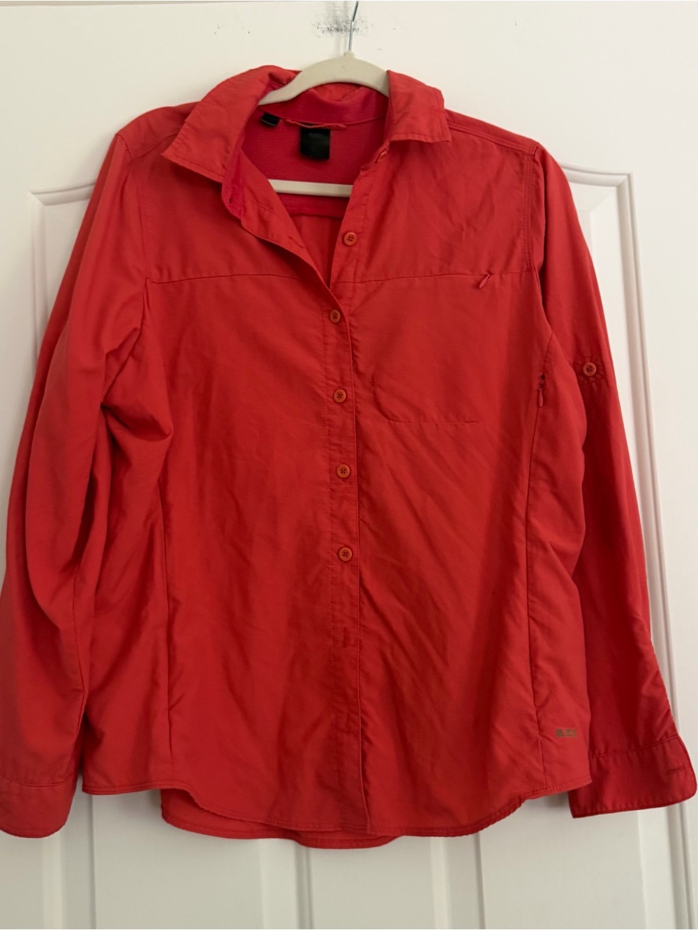 REI Coral Red Lightweight Hiking Travel Button Down Shirt
